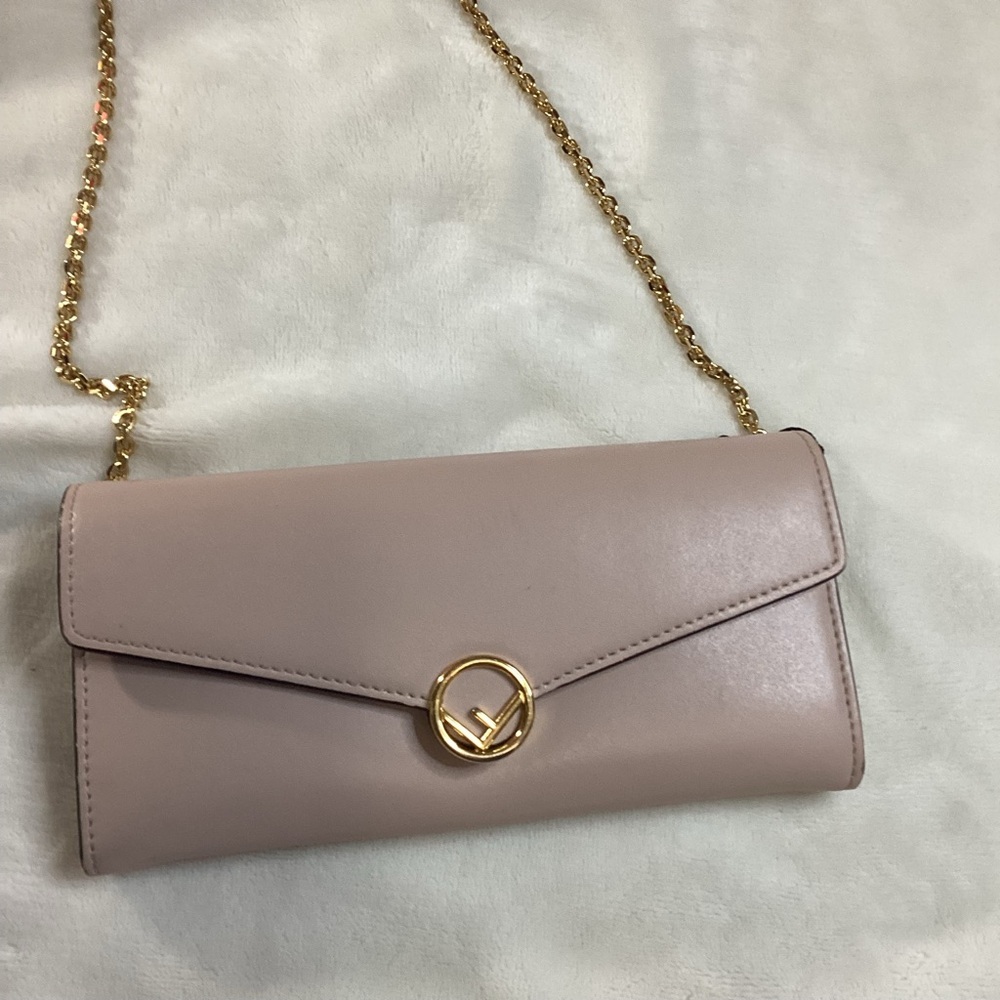 Fendi Taupe Wallet/Purse with Gold Chain
